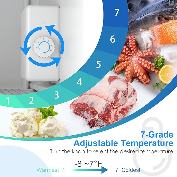 KOTEK 3.0 Cu.Ft Compact Mini Freezer, Upright Small Freezer w/Reversible Single Stainless Steel Door, 7 Grade Adjustable Thermostat, Freestanding Small Freezer for Home, Office, Apartment
