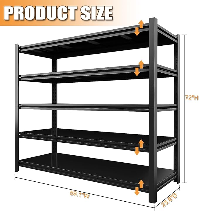 3PCS 59''W/72''H Garage Shelving Units Heavy Duty 3500LBS Metal Storage Shelves Adjustable Steel Industrial Shelving 5 Tier Storage Shelf Rack for Basement, Warehouse