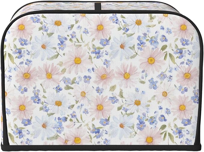 4 Slice Toaster Cover for Kitchen Flower Pastel Floral Waterproof and Dustproof Toaster Dust Cover with Side Pockets Decorative Universal Cover for Wide Slot Toasters and Small Appliances