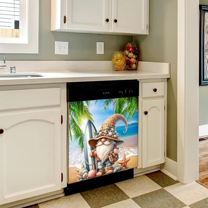 Summer gnome Starfish Beach Dishwasher Magnet Cover for The Front Dishwasher Door Cover Panel Decals Magnetic Refrigerator Cover for Kitchen Farmhouse Home Decor 23 X 26 in
