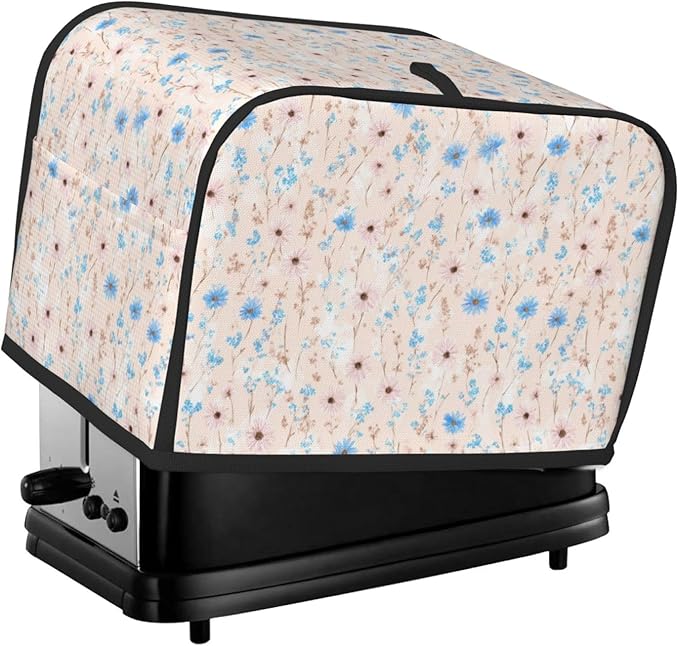 2 Slice Toaster Cover for Kitchen Wildflower Pattern Pastel Botanical Waterproof Dustproof Toaster Dust Cover with Side Pockets Decorative Universal Cover for Wide Slot Toasters Small Appliances
