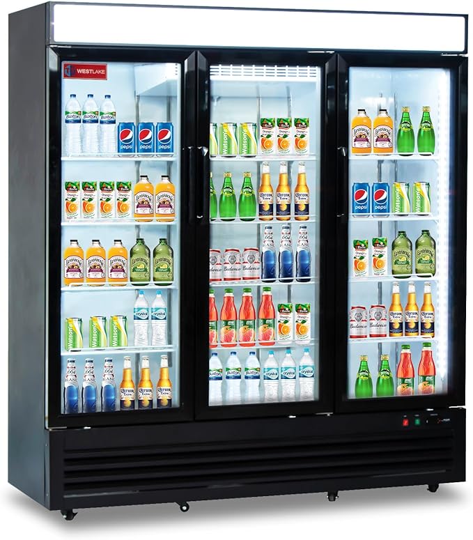 WESTLAKE 73" W Merchandiser Commercial Display Refrigerator 3 Glass Door 3 Section Reach-in Glass Door Upright Fan Cooling 54 Cu.ft Cooler for Restaurant, Bar, Shop, etc