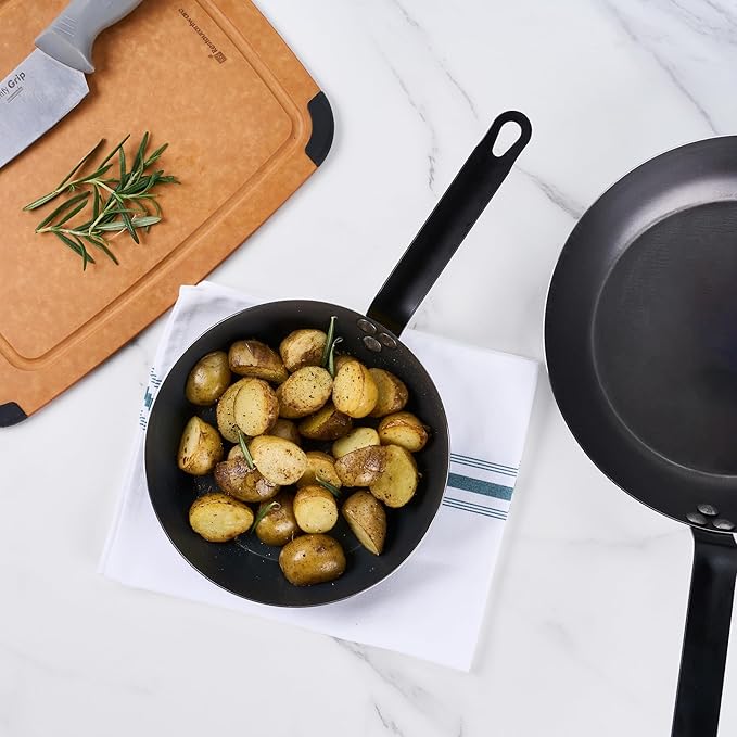 Restaurantware-Met Lux 9 Inch Fry Pan, 1 Lightweight Frying Pan - Induction-Ready, Triple-Riveted, Black Carbon Steel Cooking Skillet, Durable, For Searing, Sauteing, And Browning Food
