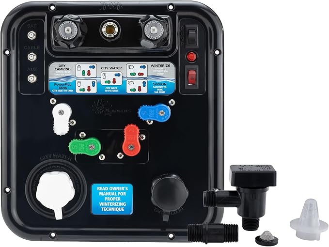 RecPro RV Water Management Panel | Nautilus P4 | 8-Function City-Water Fill | Made in America (Black, Include Install Kit)