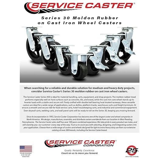 Service Caster Brand Replacement Caster for Uline Caster H-3326R - Rigid Top Plate Caster with 6 Inch Rubber on Metal Wheel -Heavy Duty Replacement Caster-Fits Platform, U-Boat and Panel Trucks H-1191