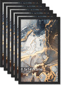 Engineered Wood 8.5x14 Picture Frame Set of 6, Black Frame for 8.5 x 14 Inch Picture Poster Photo, Light Weight 8.5 by 14 Frame with Wood-grain for Wall - 6 Pack/Black/8.5"x14"