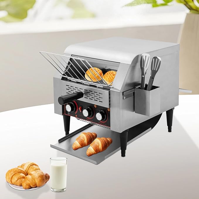 Commercial Conveyor Toaster, 1900W Heavy-duty Toasters with Multiple Heating Modes and 7 speeds, Toaster Ovens Countertop for Raditional White Slices, Wheat Bagel Halves (300 Slices/H)