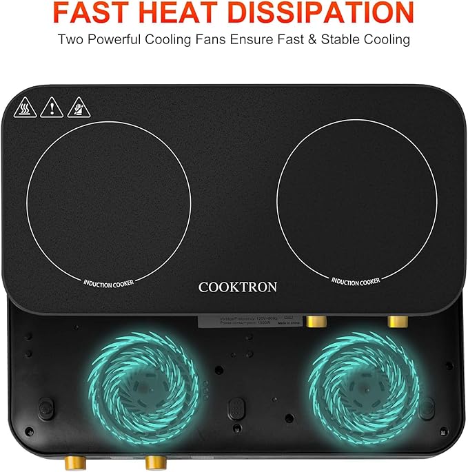 Portable Induction Cooktop 2 Burner with Removable Iron Cast Griddle Pan Non-stick, 1800W Double Induction Cooktop with Child Safety Lock & Time, Great for Family Party