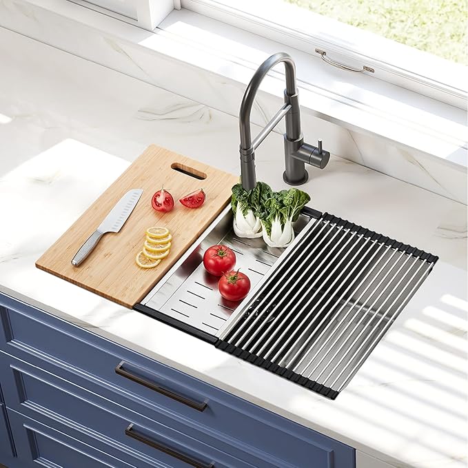 30x18 Inch Stainless Steel Kitchen Sink Undermount Workstation 16 Gauge 10 Inch Deep Single Bowl Handmade Basin with Accessories Multifunctional Workstation Set