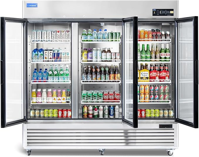 ICECASA 82" W Commercial Display Refrigerator 3 Glass Door Merchandiser Reach-in 72 Cu.ft Stainless Steel Display Refrigerator Fan Cooling for Restuarant, Bar, Shop, etc