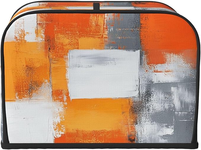 4 Slice Toaster Cover for Kitchen Modern Art White Orange Gray Waterproof and Dustproof Toaster Dust Cover with Side Pockets Decorative Universal Cover for Wide Slot Toasters and Small Appliances