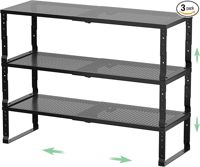 Flat Top Storage Rack - Expandable Countertop Space Saver, Heavy-Duty Steel Construction, Powder Coated Finish for Kitchens, Bathrooms, Workshops or Offices