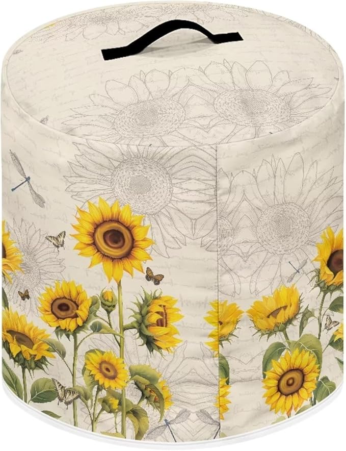 Air Fryer Pressure Cooker Dust Cover, for 3 Qt Kitchen Appliance Cover, with Top Handle and Accessories Pockets for Home Decoration, Sunflower Dragonfly Retro