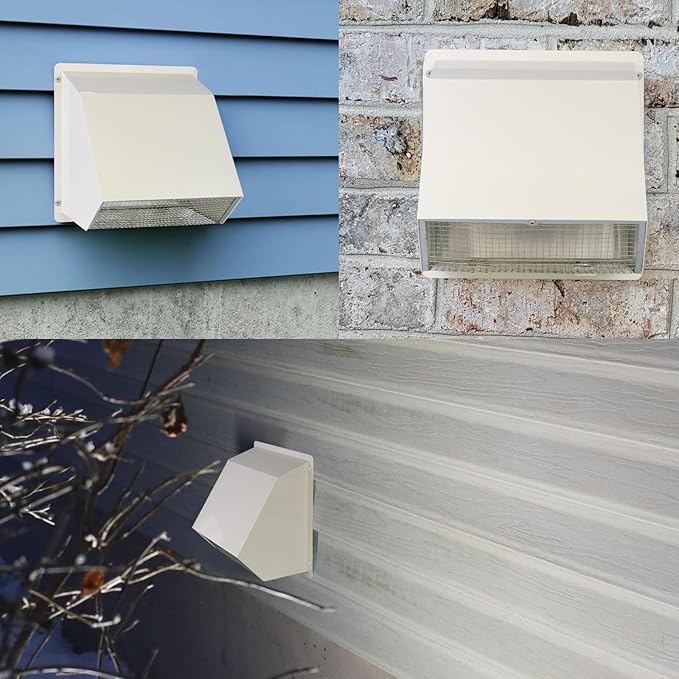 6 Inch Hooded Wall Vent with Screen and Damper,Wall Exhaust Vent Cover Cap,Dryer Vent Cover Outside,Exterior Wall Vent Hood Outlet Air Vent for Kitchen Range Hood Air Ventilation,Galvanized Steel,Whit