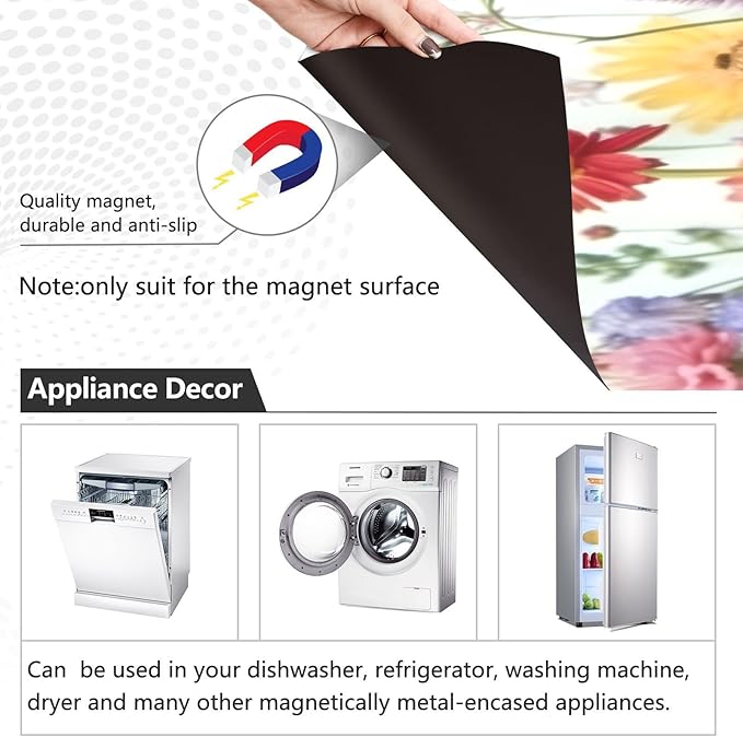 Dishwasher Magnet Cover, Wildflowers Magnet Sticker Fridge Panel Decal for Home Kitchen Decor, 23x26 in
