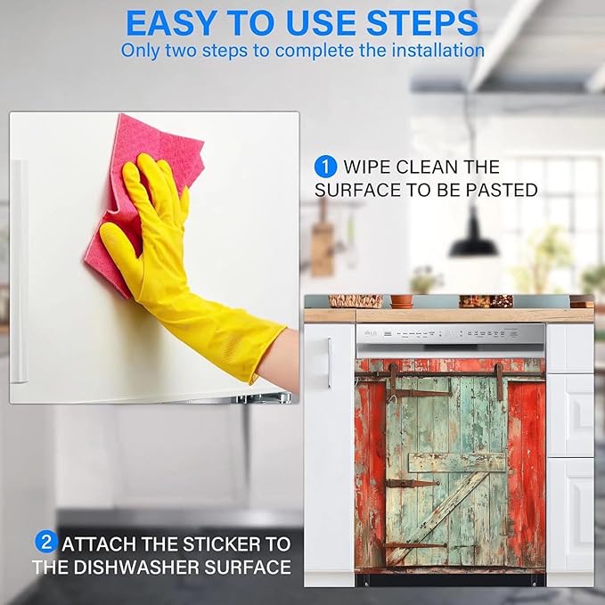 Paint Peeling Wood Door Dishwasher Magnets Decorative Cover, Vintage Barn Door Fridge Magnetic Panel Decal, Magnet Dishwasher Skin Cover Sticker 23" W x 26" H Magnetic