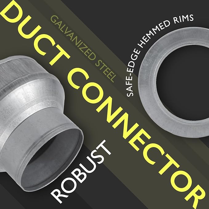 6" to 4" Inch Duct Pipe Adapter - Galvanized Steel HVAC Ducting Reducer for Ventilation - PVC Pipe, Hose Coupler - Heavy Duty Exhaust, Air Conditioner Fittings - Vent Flange Connector