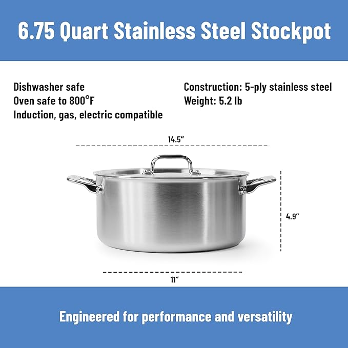 Misen 6.75 QT Stainless Steel Stock Pot with Lid - Stew & Soup Pot with Handles - Large Pot for Cooking