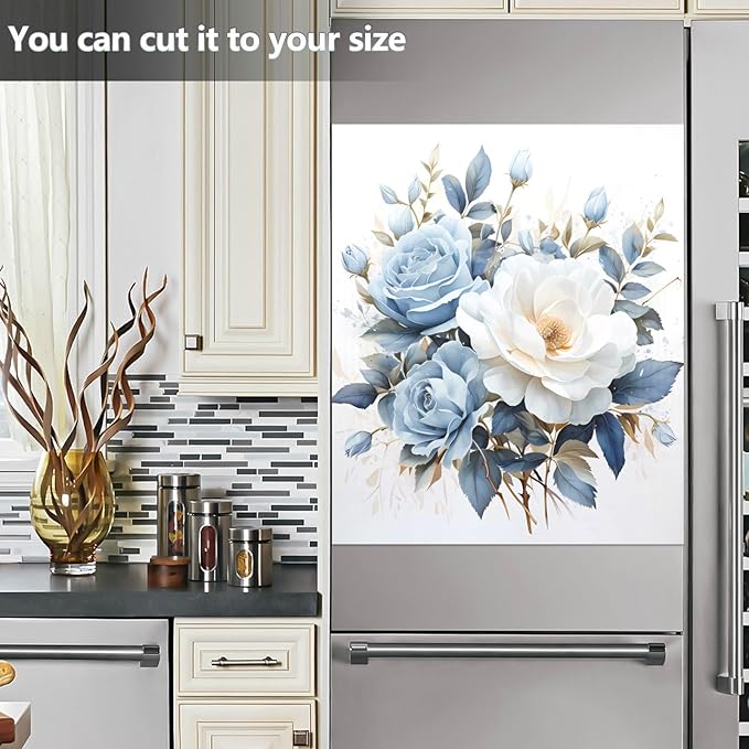 senya Dishwasher Magnet Cover Panel for The Front Blue-white Roses Dish Washer Door Sticker