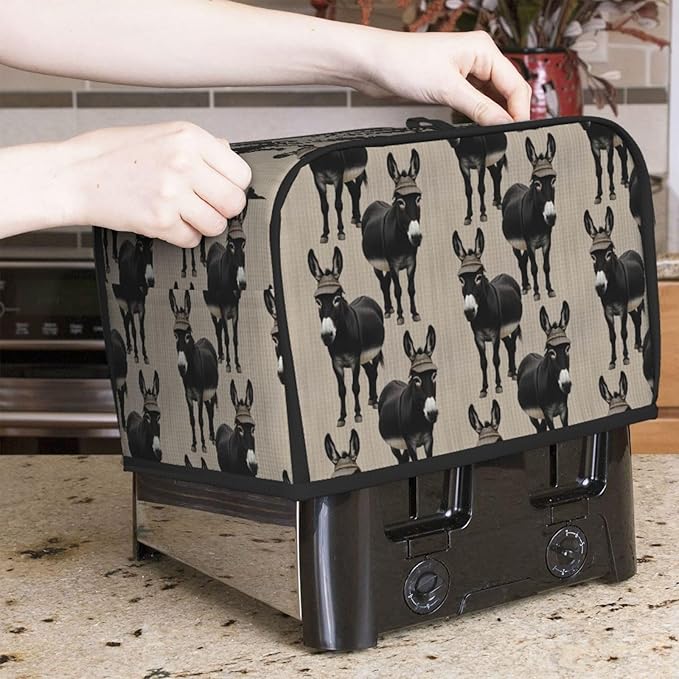 Funny Print 2 Slice Toaster Cover Funny Black Donkey, Dust & Fingerprint Protection, Washable Kitchen Small Appliance Cover