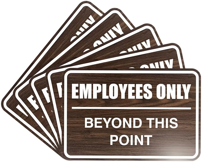 All Quality Classic Framed Employees Only Beyond This Point Wall or Door Sign | Easy to Install Business Signage - Large (Walnut) 5 Pack