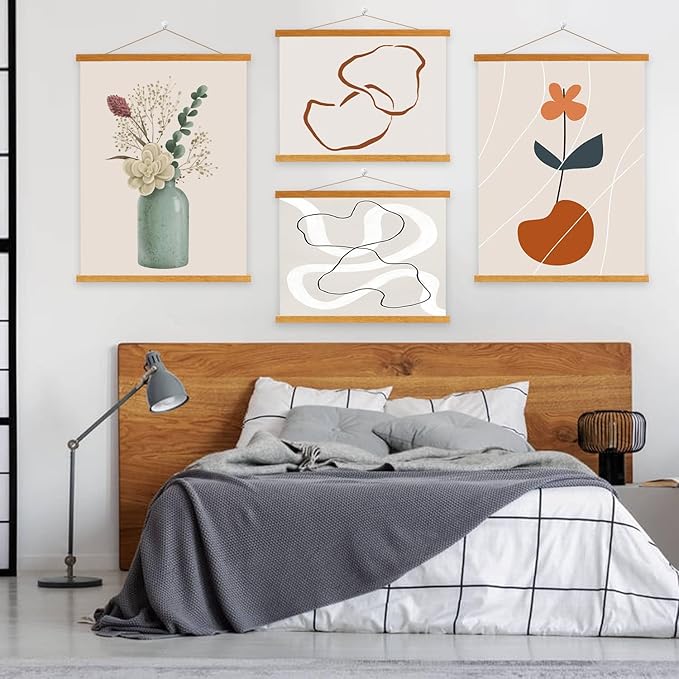 4 Pack 33x24 33x23.5 33x23 Poster Frame, Magnetic Light Wood Wooden Frame Hanger for Photo Picutre Canvas Artwork Art Print Wall Hanging (4 Packs, 33", Teak Color)