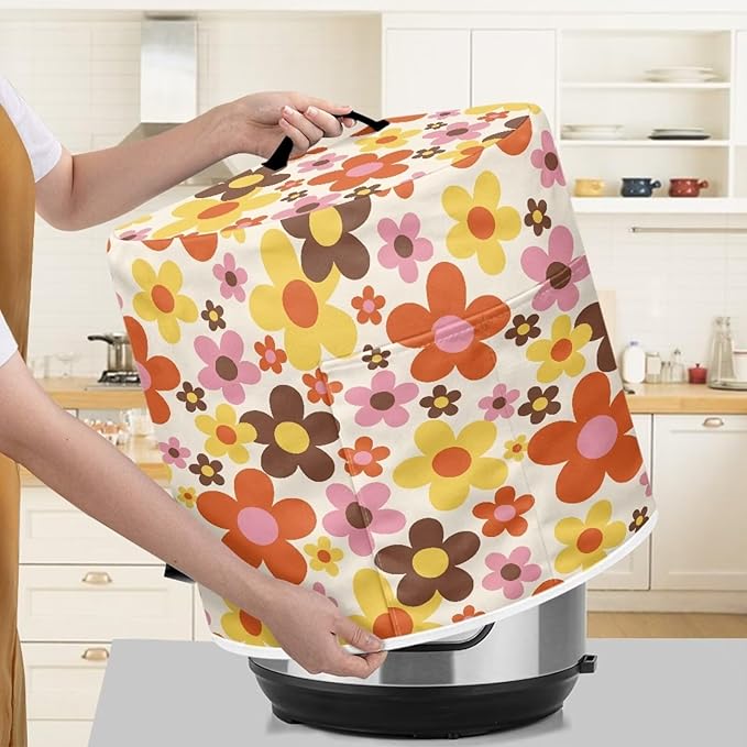 Flashideas Cartoon Daisy Pressure Cooker Cover for 8 Quart Instant Pot and Air Fryer Accessories, Stain Resistant Washable Round Protective Cover Electric Appliance Cover with Front Pocket