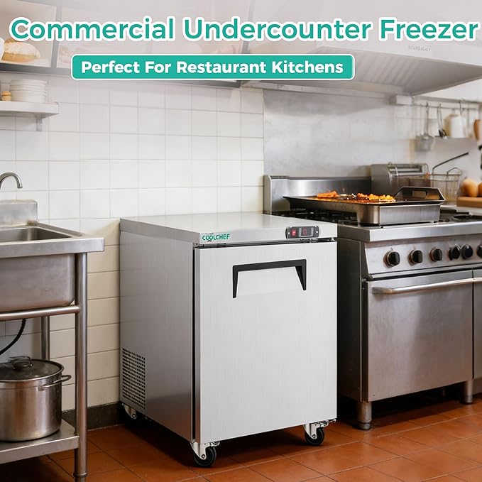 28" Commercial Worktop Freezer, 8 Cu.ft Single Door Stainless Steel Undercounter Freezer, -8–0°F, R290