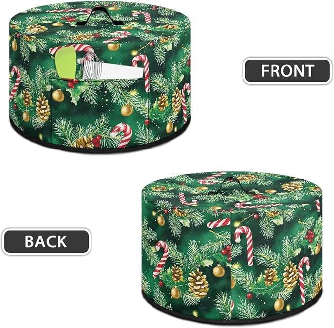Holly Candy Cane Pinecone Print Slow Cooker Cover with Storage Pocket Stain Resistant Slow Cooker Cover for Kitchen Christmas Decor Extra Accessories Fit 6/7/8 Quart Electric Oval Crock Pot
