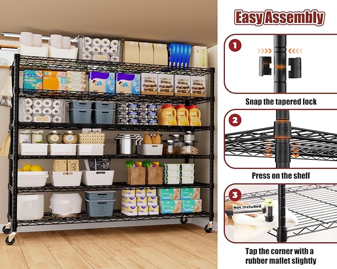 PrimeZone 6 Tier 80.7"H x 55.5"W x 24"D Wire Shelving with Wheels 3600lbs NSF Certified Storage Shelves Heavy Duty Metal Shelf Adjustable Rolling Rack Commercial Garage Restaurant Warehouse Kitchen
