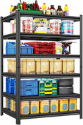 77" H Metal Garage Shelving Unit, 5-Tier Storage Shelves, Adjustable Shelf 3000lbs Capacity, Storage Rack for Garage, Basement, Pantry, Kitchen, 45" W x 16" D, Black