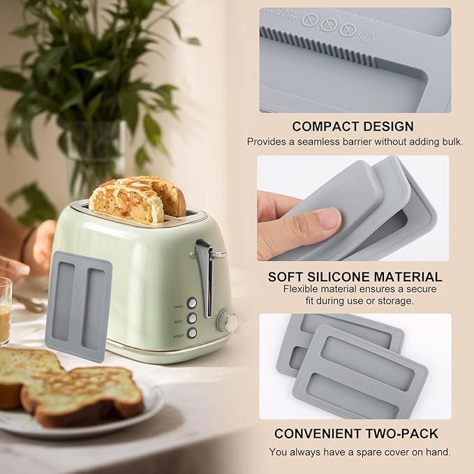 2 Pack Toaster Cover,Silicone Toaster Lid Bread Machine Cover 2 Slice Wide Slot,Electric Bread Maker Upper Covers for Clean Organized Kitchen(Grey)