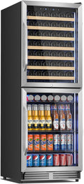 Tylza 24'' Wine and Beverage Refrigerator, Dual Zone Wine Fridge with 190 Cans and 90 Bottles, Upgraded Compressor, Low-E Tempered Glass, Safety Lock, 2 In 1 Beverage Fridge for Home or Commercial