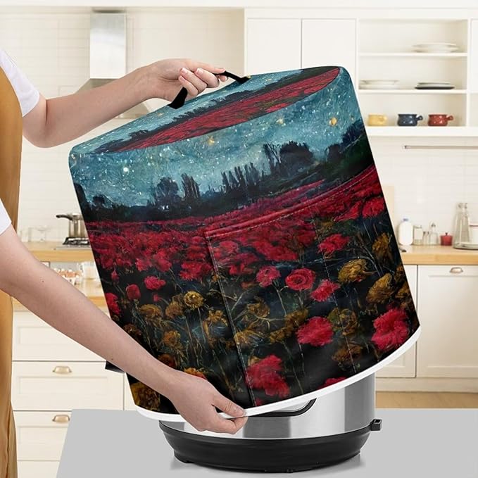 Starry Night Pressure Cooker Appliance Cover, Also Fit for Rice Cooker, Air Fryer and Crock Pot, 3 Quart Dust Cover with Pocket for Spoon/Cooking Utensils/Recipes, Washable