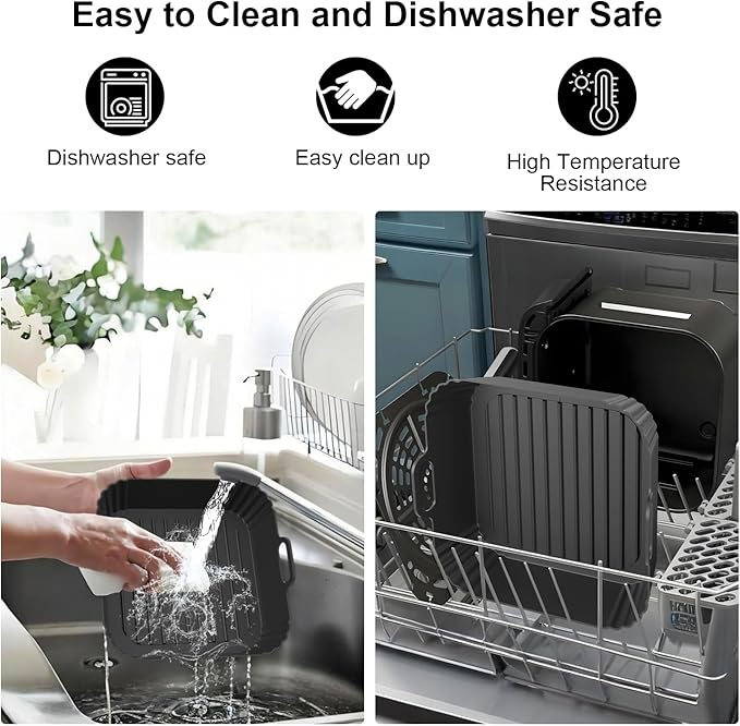 9-Inch Large Square Silicone Air Fryer Liners for Ninja AF141 AF181 AF142 Cosori 6QT, 2 Pack Silicone Pot Baking Accessories for Chefman, Instant, Cuisinart, Reusable Tray Insert 5–8QT