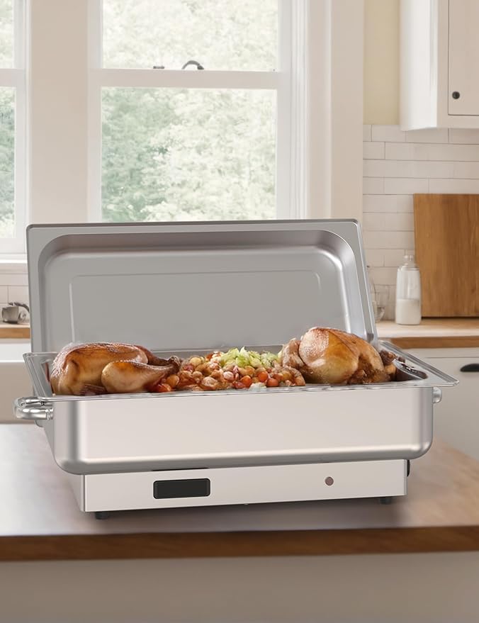 Electric Chafing Dish Buffet Set, 9 QT Buffet Servers and Warmers Stainless Steel, Commercial Food Warmer with 1 Full-Size Pan & 2 Half-Size Pan, Temperature Control Display for Parties, Catering