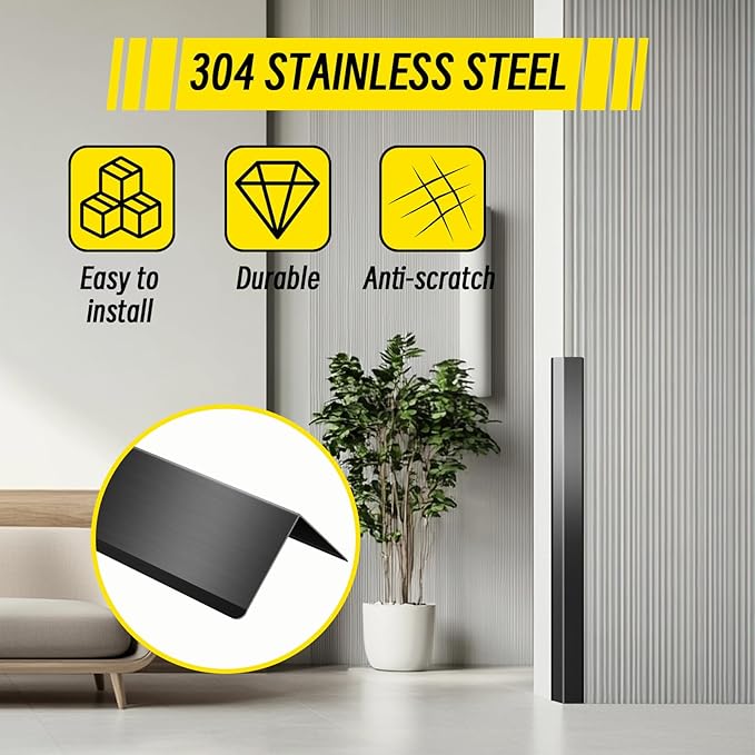 Steel Corner Guards 2 x 2 x 48” Metal Protector, 10 Pack Metal Wall Corner Protector T304 Stainless Steel Wall Molding Trim (Black)