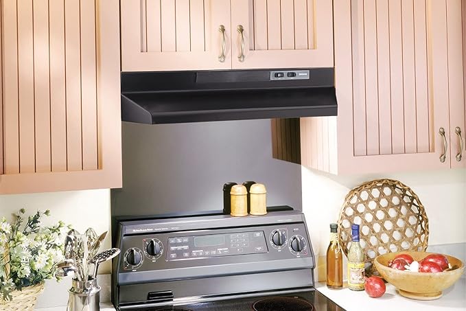 Broan-NuTone F402423 Exhaust Fan for Under Cabinet Two-Speed Four-Way Convertible Range Hood Insert with Light, 24-Inch, Black