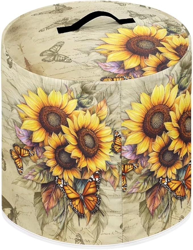 Sunflower Butterfly Print Pressure Cooker Cover for 6 Quart Instant Pot and Air Fryer Accessories, Stain Resistant Washable Round Protective Cover Electric Appliance Cover with Front Pocket