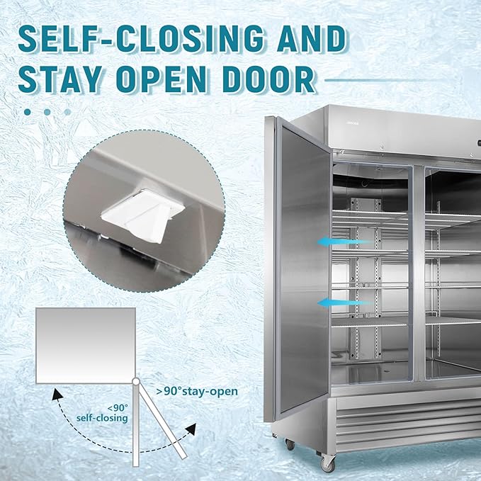 JINSONG 54" Commercial Refrigerator with 2 Solid Door, 49 cu.ft Stainless Steel Reach-in Refrigerator, commercial fridge for Restaurant, Bar, Shop, Residential