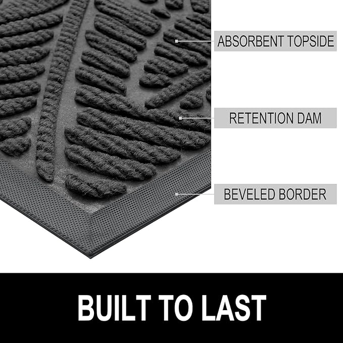 Colorxy Waterproof Doormat, Sturdy Natural Rubber Front Indoor Mat, Non Slip Low Profile Outdoor Door Mats, Stain and Fade Resistant Floor Mats, Easy Clean Patio Entry Mat, 30''x17'', Light Grey