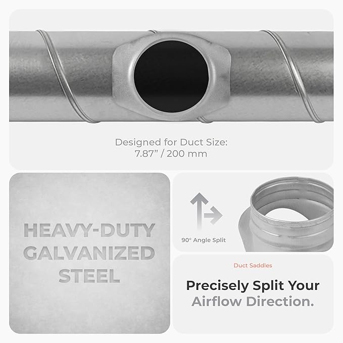 Galvanized Steel Saddle Takeoff – Round 90 Degree Splitter for 8” Duct with 4" Outlet Branch Connector - Range Hood Duct Adapter - Heavy Duty Supply/Exhaust Air Ventilation Duct Work Collar