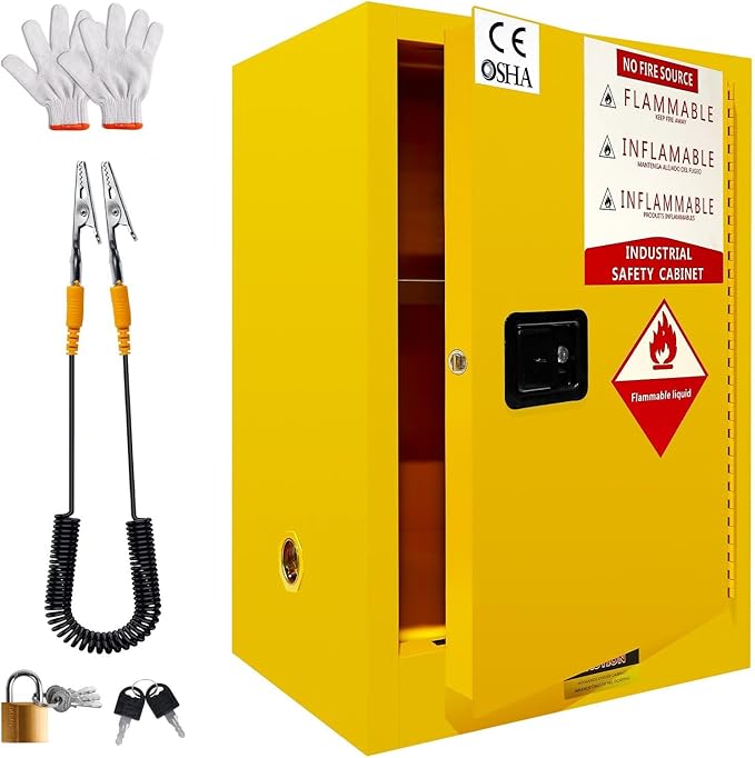 40 Gallon Professional Flammable Cabinet, 23" x 18" x 36" Yellow All-Welded Steel Chemical Safety Cabinet, Manual Doors & Adjustable Shelf for Industrial Workshops, Lab & Auto Shop