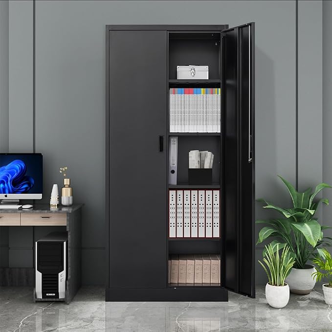 BESFUR Metal Storage Cabinet, 72" H Locking Storage Cabinet with 4 Adjustable Shelves, Metal Cabinets for Garage, Office, Home, School-Black