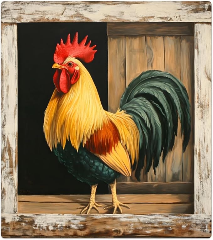 Animal Rooster Wooden Dishwasher Magnet Cover Front Dishwasher Cover Decor Reusable Magnetic Door Cover Panel Decal Home Appliances Stickers Kitchen Refrigerator Fridge 23"x26"