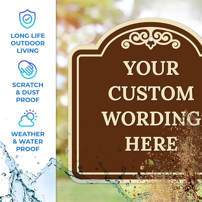 Custom Decorative Sign, Personalized Metal Sign for Business, Driveway, Home, Airbnb, Office Door Plaque, Brown Background Sign, 24x24 Inches, ACM, Fade Resistant, Made in USA by Sigo Signs