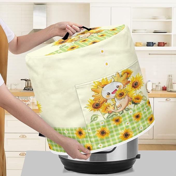 Xoenoiee Axolotl Daisy Sunflower Pattern Kitchen Appliance Dust Covers with Pockets, Electric Pressure Cooker Cover for 8qt Compatible with Crock Pot, Rice Cooker Cover, Large