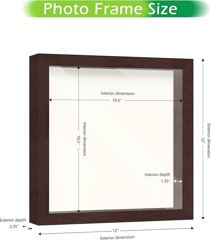 FrameWorks 11' x 11' Mahogany Wooden Shadow Box Frame Display Case with Soft Felt Back, Tempered Glass, Elegant White Ball Push Pins