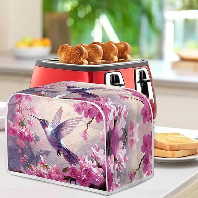 Hummingbird Flower Print Toaster Cover 2 Slice Dust Fingerprint Protection for Kitchen Small Appliance Kitchen Accessories Decor