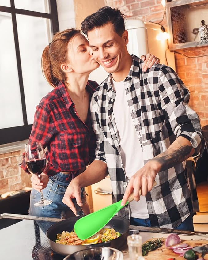 Cooking Spoon for Nonstick Cookwares, Great for Cooking and Serving Sturdy BPA-Free Matte Silicone, Wood Handle Spoon for Mixing, Scoop, and Scrape (APPLE GREEN, 11.4 inch)